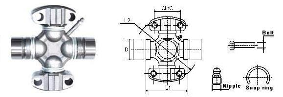 universal joint with 2 wing and 2 gooved round bearings
