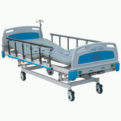 Manual 3-rocker Nursing Bed with ABS Bed Head and Surface and Truckles