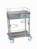 Stainless steel treatment trolley with double drawers