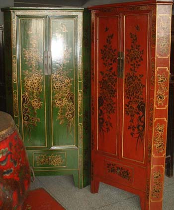 Chinese Antique Painted Corner Cabinet