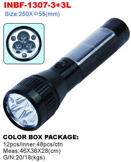 3+3 high power solar led flashlight