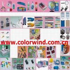 stationery, stapler, sharpener, punch, correction tape, cutter, scissors, glue, ruler, eraser