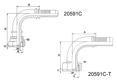 90°Metric Female 24°Multiseal