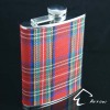 Red Plaid Leather Hip Flask
