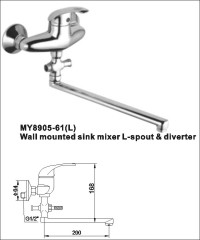 Wall mounted sink mixer L-spout & diverter