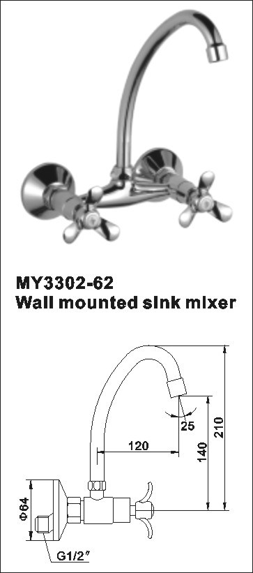 Wall mounted sink mixer