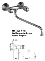 Wall mounted sink mixer S-spout