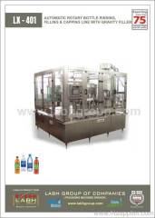 Bottle rinsing, filling and capping line