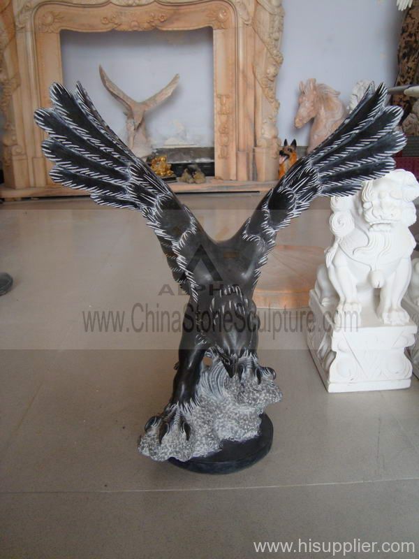 Black Marble Eagle Animal Sculpture