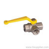 1/2'' Brass three-way ball valve yellow Aluminum handle. Ni Plating 1.6Mpa