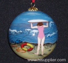 Glass ornament with hand paint inside