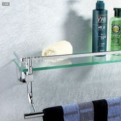 glass shelf with towel bar