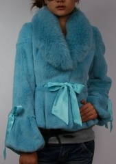Ladies' Rabbit Fur Coat With Blue Fox Fur Collar