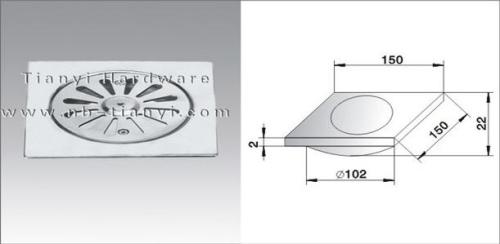 150mm×150mm×2mm Stainless Steel Floor Drain with Clean Out