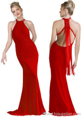 red chiffon evening dress