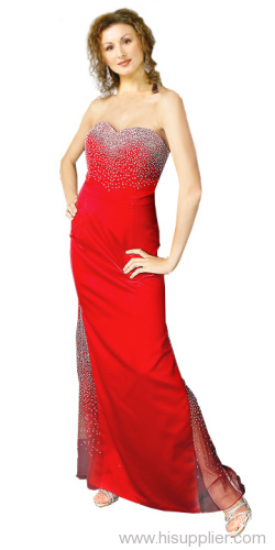 Beaded Satin Evening Dress