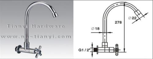 Horizontal brass kitchen faucet
