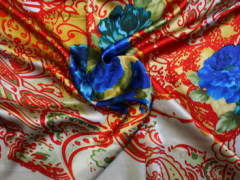 100% silk satin printed fabrics with paisley design