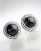 925 Sterling Silver Jewelry 10mm Black Agate Cerise Earrings