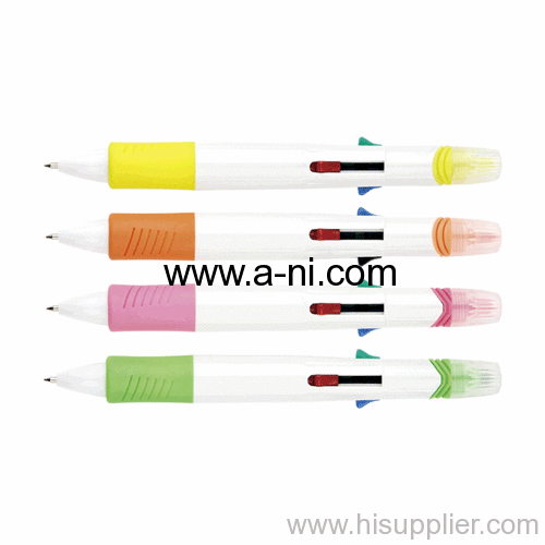 plastic multicolor Multi-function click ball pen and highlighter