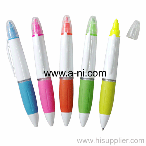 plastic multicolor Multi-function twist ball pen and highlighter