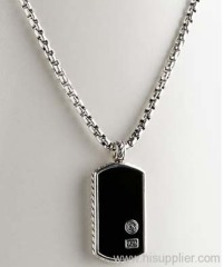 sterling silver dog tag 925 silver jewelry black agate dog tag neckalce
