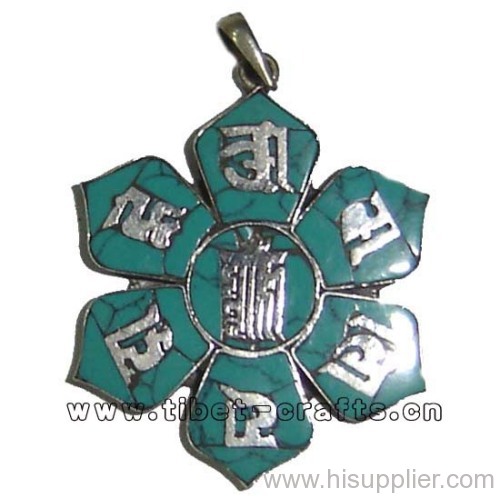 Sterling Silver Turquoise Tibetan Letters Pendant