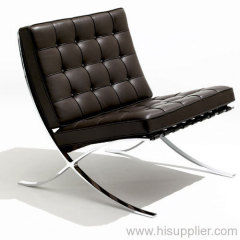 Barcelona Chairs And Ottoman With Leather And Stainless Steel