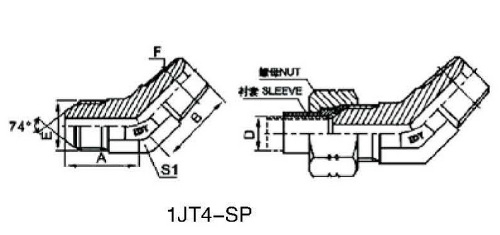 45 °ELBOW JIC MALE 74 °CONE