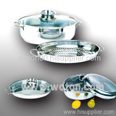 Stainless Steel Oval Roasters with Aromatic Knob 4Pcs Set