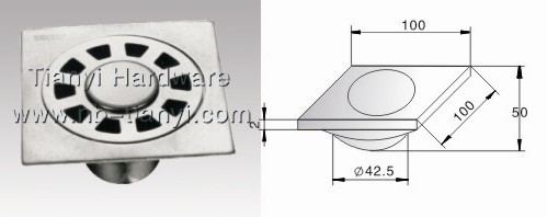 2013 Hot Sales Square Floor Drain Stainless Steel for Shower with Outlet 42.5mm