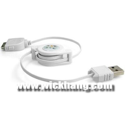 White Retractable USB Sync Data Cable For iPhone 3G 3Gs iPod