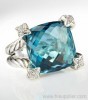 925 Silver inspired jewelry high quality imitation brand jewelry 15mm Blue Topaz Cushion on Point Ring