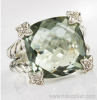 Fine Jewelry Excellent Workanship Jewelry 15mm Prasiolite Cushion on Point Ring