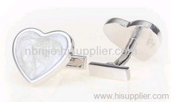Heart-shaped White Crystal Cuff links