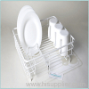 white plastic coated dish drainers and sink baskets