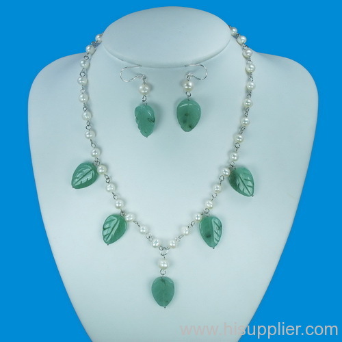 pearl jade leaf jewelry set