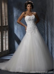 GEORGE BRIDE Beaded Lace Bodice With Net Chapel Train Wedding Dress