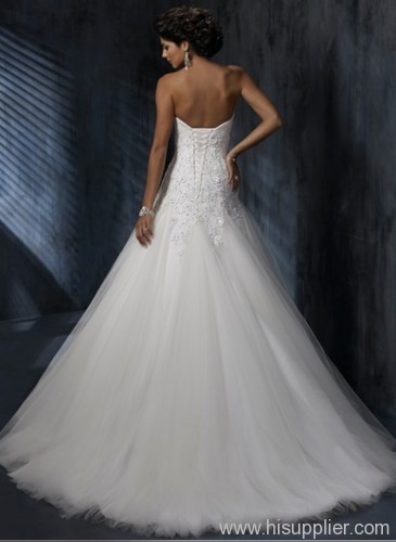 GEORGE BRIDE Beaded Lace Bodice With Net Chapel Train Wedding Dress