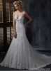wedding dresses-Fitted A-line gown with V-neckline and zipper closure