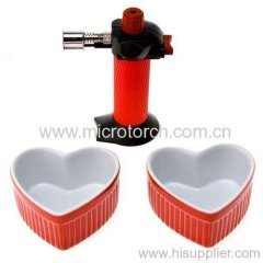 Creme brulee burner with 2 heart shaped dishes