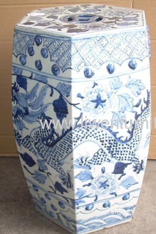 blue and white ceramic stool