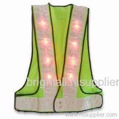 16-piece 8cm Red LED Vest, Made of White Reflective PVC Tape on Light Green Mesh