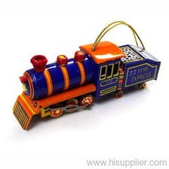 Gold String Attached Blue Train Ornament
