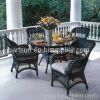 PE round rattan garden dining table and chairs