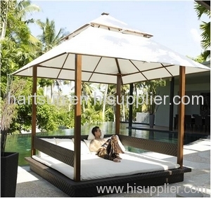 PE rattan patio sun bed