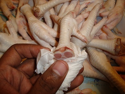 chicken feet, chicken parts, pig feet