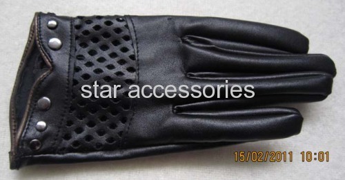leather hollowed out gloves with rivet
