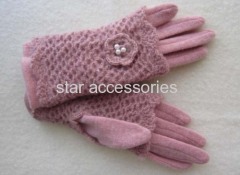 wool two-in-one gloves with a flower