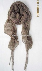 chiffon print scarf with lace